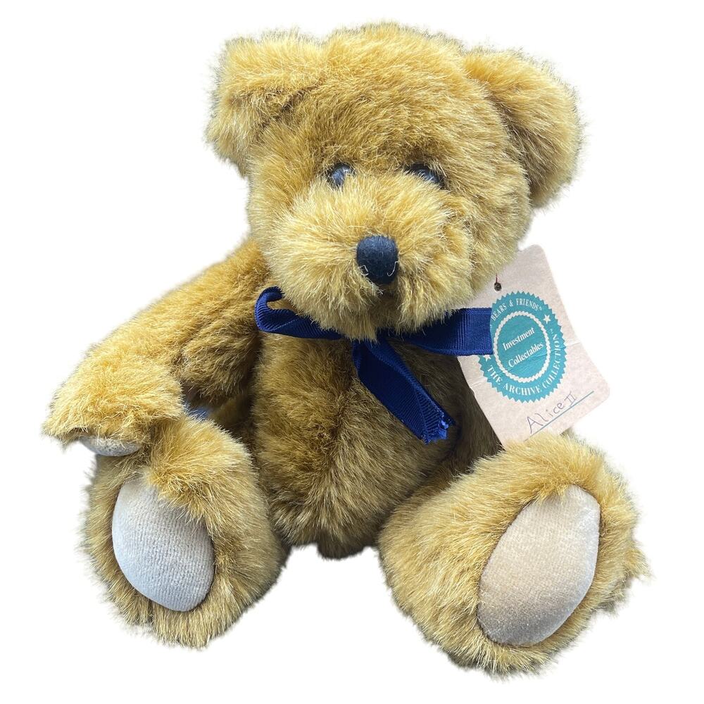 Vintage 1998 Alice 2 Boyd’s Bears Jointed brown blue ribbon plush Bear